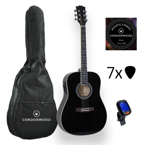 Condorwood AD-200 BK akustiline kitarr koos STARTER komplektiga